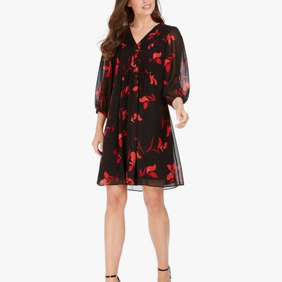 Calvin Klein Dresses & Skirts - NWT Calvin Klein Black Shift Dress with Red Floral Design